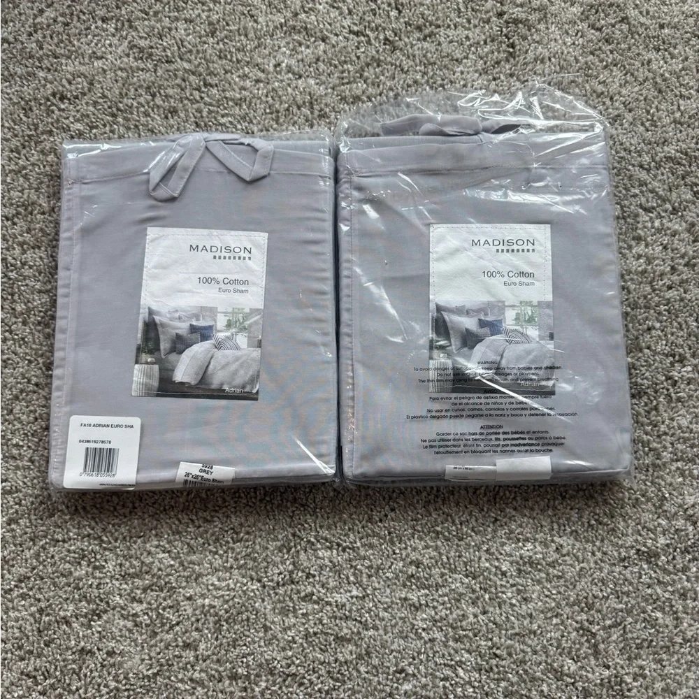 Madison Euro Sham Bundle 100% Cotton Euro Sham 26x26 Gray Euro Sham set of 3 NEW